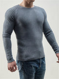 Male Trendy Fit Round Neck Pleated Raglan Sleeve Sweaters