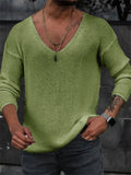 Men's Simple Pure Colour V Neck Long Sleeve Thin Knitted Tops