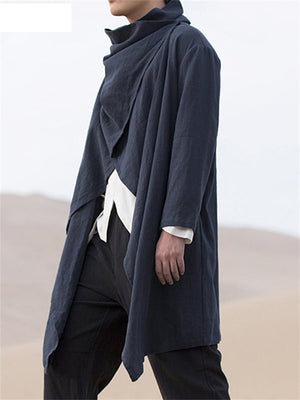 Cool Irregular Cotton Linen Long Cloak For Men