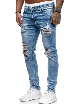 Street Fashion Slim-fit Ripped Denim Trousers For Men