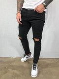 Men Knee Ripped Cut Out Slant Pockets Wash Jeans