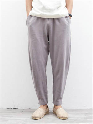 Mens Casual Linen Harem Ankle Pants