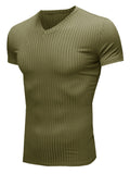 Summer Sports Knitted V Neck Short Sleeve Slim Tops for Men