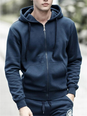 Men's Simple Style Solid Color Casual Zipper Hooded Coat