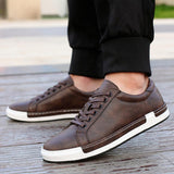 Mens Fashion Leather Lace-up Flat Casual Shoes