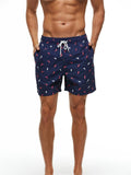 Mens Floral Printing Elastic Waist Casual Beach Shorts