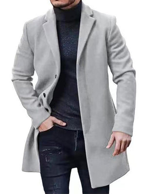 Winter British Lapel Single Breasted Mid Length Woolen Coats for Men