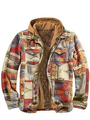 Creative Print Zipper Thermal Mens Hooded Jacket