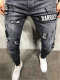 Mens Fashion Badge Patch Skinny Denim Ankle Pants