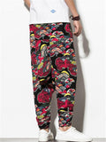 Mens Retro Colorful Loose Print Harem Pants