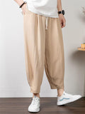 Simple Style Cotton And Linen Summer Leisure Plus Size Loose Wide-Leg Cropped Trousers