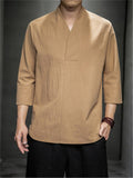 Men Loose 3/4 Sleeve Solid Color Shirts