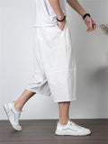 Men's Simple Style Casual Loose Large Size Retro Embroidered Cropped Pants