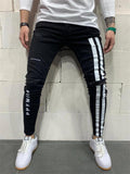 Men's Sport Slim Fit Print Ripped Jeans