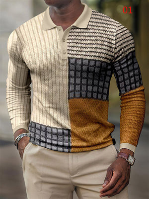 Vintage Fashion Men's Long Sleeve Polo Shirts