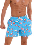 Mens Loose Straight Flamingo Print Beach Shorts