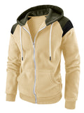 Men's Long Sleeve Contrast Color Zip Up Quilted Fleece Hoodies