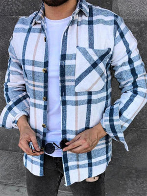 Men's Popular Plaid Contrast Color Button Down Autumn Coats