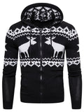 Men's Casual Trendy Elk Printed Hooded Zipper Christmas Sweater Coat