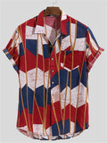 Men's Stripe Geometric Figure Printed Beach Casual Shirts