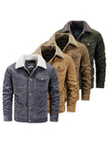 Mens Cozy Warm Corduroy Fleece Lined Bomber Jacket Coat