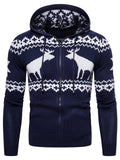 Men's Casual Trendy Elk Printed Hooded Zipper Christmas Sweater Coat