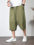 Men's Simple Style Casual Loose Large Size Retro Embroidered Cropped Pants