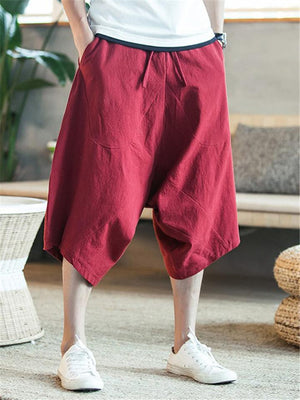 Casual Loose Vintage Linen Cropped Harem Pants