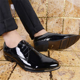 Men's Glossy Patent Leather Lace-up Plus Size Pointed Toe Shoes