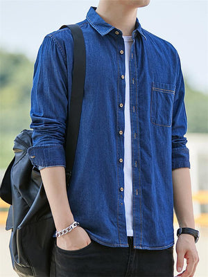 Men's Casual Classic Denim Cotton Long Sleeve Thin Shirts