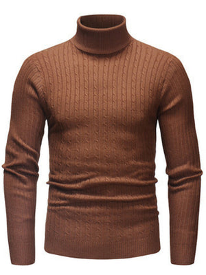 Slim Fit High Collar Simple Men Solid Color Pullover Tops