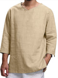 Men's Holiday Casual V-Neck Solid Color Loose Comfy Shirts