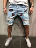 Street Style Ripped Patched Raw Hem Denim Shorts