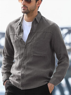 Classic Chest Pocket Long-Sleeved Linen Shirt