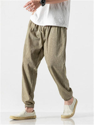 Mens Casual Elastic Waist Ankle Pants