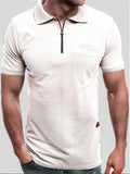 Men’s Slim Fit Polo Collar Solid Color Front Zip Fastening T-Shirt