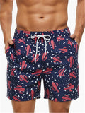 Mens Floral Printing Elastic Waist Casual Beach Shorts