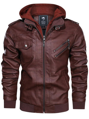 Men's Stylish Detachable Hooded Leather Biker Jacket