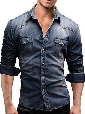 Simple Long Sleeve Denim M-3XL Street Fit Male Tops