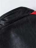 Fashion Retro Contrast Color Style Stand Collar Leather Jacket