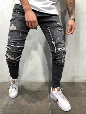 Mens Slim Fit Elastic Waist Ankle Denim Pants