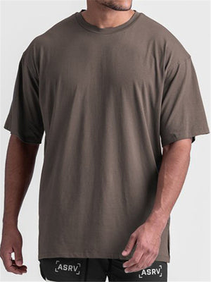 Mens Casual Loose Solid Color Split T-Shirts