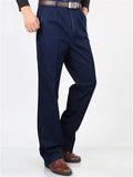 Elastane Classic Pure Color Straight Comfy Denim Pants