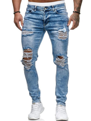 Street Fashion Slim-fit Ripped Denim Trousers For Men