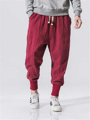 Men's Solid Color  Linen Cozy Casual  Ankle-Banded Pants