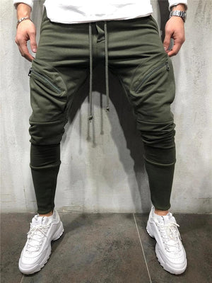 Men's Casual Slinny Running Ankle Pants With Zipper Pockets