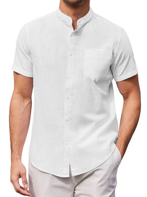 Male Cozy Short Sleeve Slim Fit Stand Collar Shirts