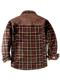 Stylish Corduroy Plaid Fleece Lining Thermal Cotton Lapel Cozy Shirt Jacket