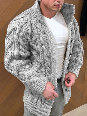 Men's Stand Collar Button Up Warm Knitted Sweater Cardigan for Winter