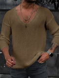 Men's Simple Pure Colour V Neck Long Sleeve Thin Knitted Tops